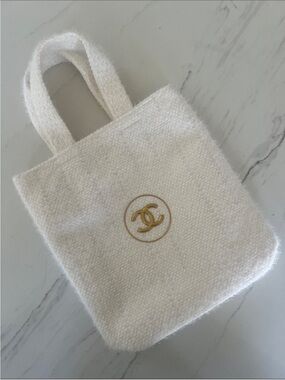 Chanel Beaute Cream Tweed Mini Tote with Hold CC Emblem